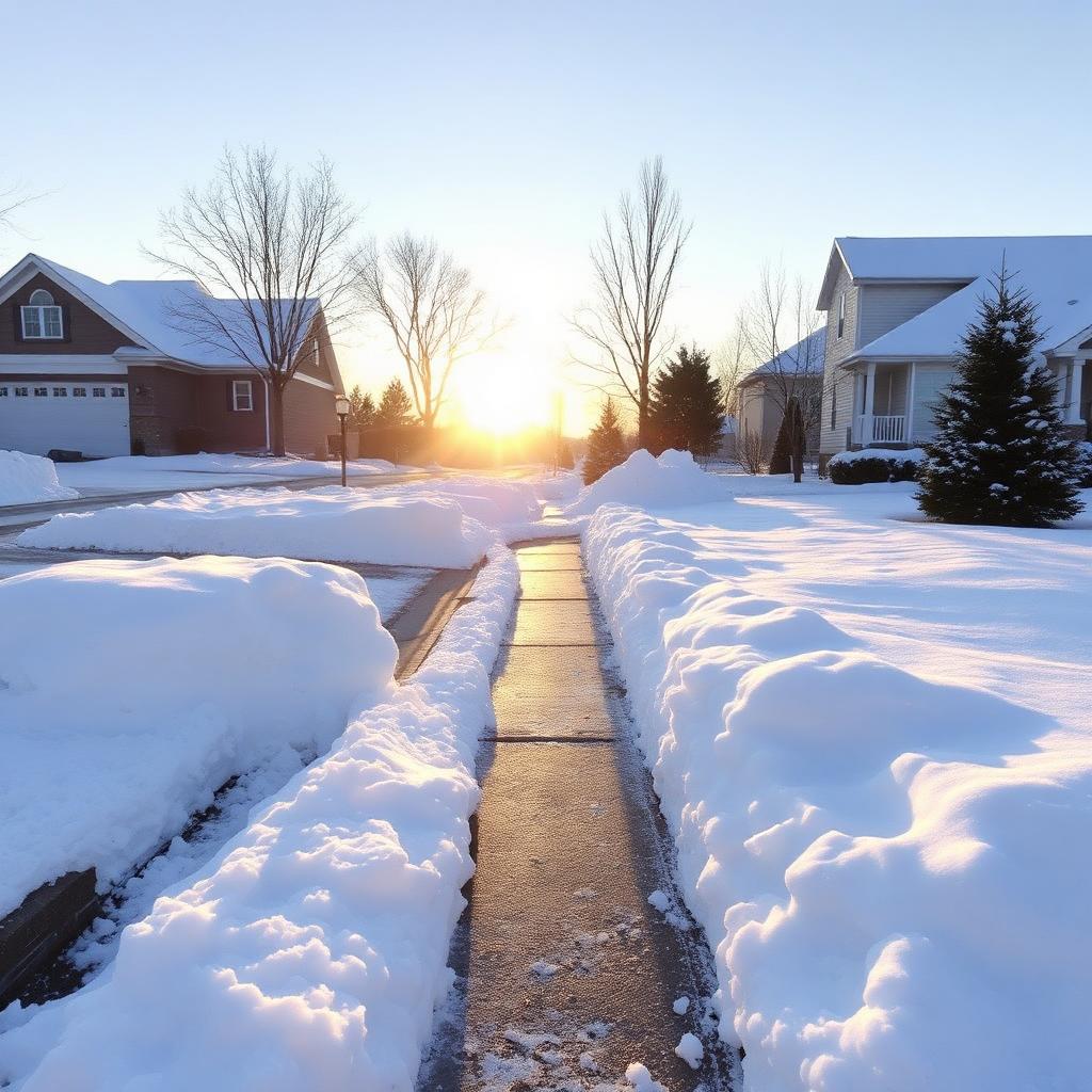 Driveway cleared after a snowfall